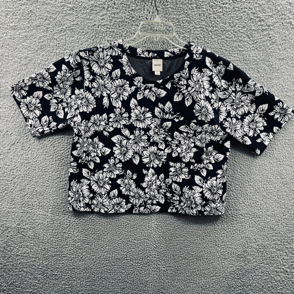 Maeve Anthropologie Womens Knit Crop Top XL Floral Artsy Boxy Statement Classic